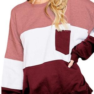 Color block pullover sweater.